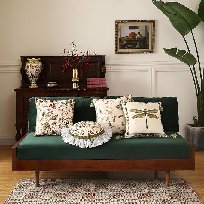 Designer Vintage Velvet Throw Pillow Cover,18"x18"-Grace B | Pillow Cover,Concealed Zipper Design,Dragonfly Pattern,Sofas,Bedroom,Living Room,Lounge Chairs,All Season Home Decor