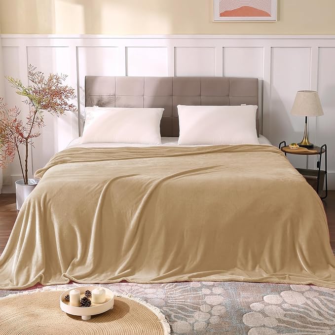 BEDELITE Fleece Blanket Soft Plush Queen Bed Blanket Light Camel 90"x90" | Ultra Soft Fleece, Plush Microfiber, Lightweight Warmth, All Season Comfort, Fade Resistant, Machine Washable,Perfect for Bed