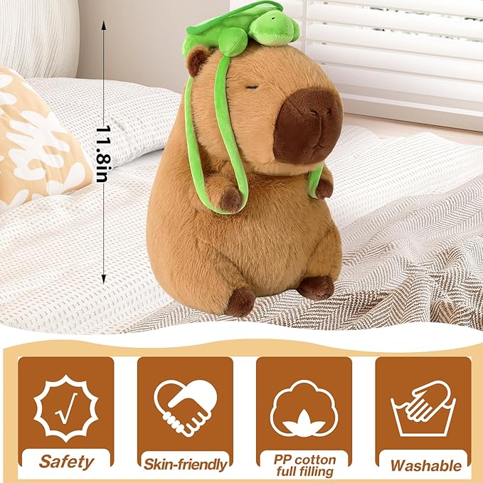 Capybara Plush-11.8Inch Cute Capybara Stuffed Animal with Turtle Backpack- Kawaii Soft Capibara Pillow Birthday Gifts for Adults and Kids
