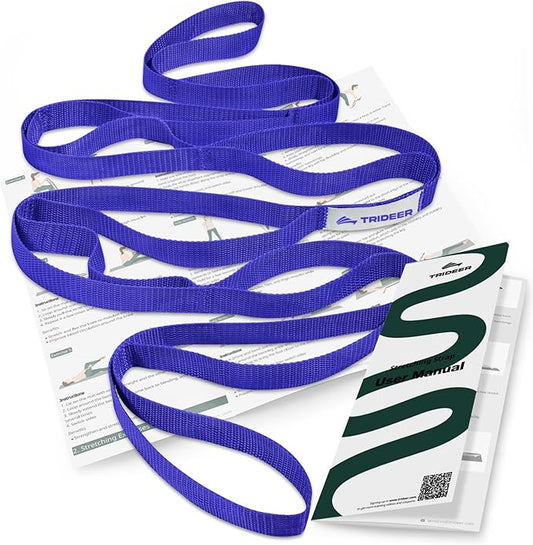 Trideer Stretching Strap with Loops & Leg Lifter, Non-Elastic PT-Style Physical Therapy Strap for Knee Replacement Rehab, Hamstring, Calf & Back Stretcher Mobility, Hip, Shoulder & Yoga