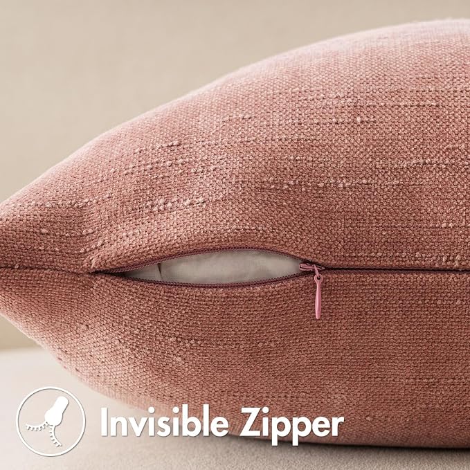 MIULEE Textured Chenille Throw Pillow Covers 20x20 Inch Dusty Pink | Pack of 2 Decorative Soft Throw Pillows, Solid Textured Cushion Covers, Modern Home Decor for Couch Sofa Bedroom Living Room