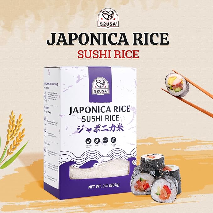 52USA Sushi Rice 2 Pound (32 Ounce), Premium Short Grain Rice, White Sticky Rice for Sushi and Japanese Food, Gluten-Free, Vegan
