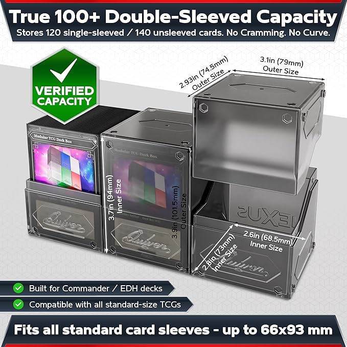 Quiver Time 360° Modular Nexus DeckBlock - Durable Stackable MTG Deck Box for Commander fits 100+ Cards | Stylish 100 Card Deck Box MTG | Interchangeable TCG Decks Boxes (1 pcs, Black)