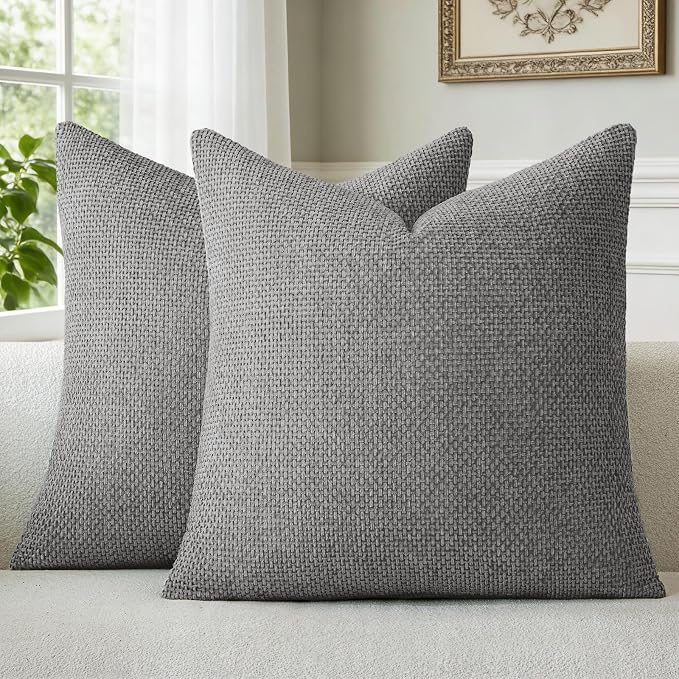 a moment Dark Gray Chenille Throw Pillow Covers 16x16 Inch Pack of 2 Modern Decorative Throw Pillow Covers Farmhouse Cross Covers Home Decor for Sofa Bedroom Living Room