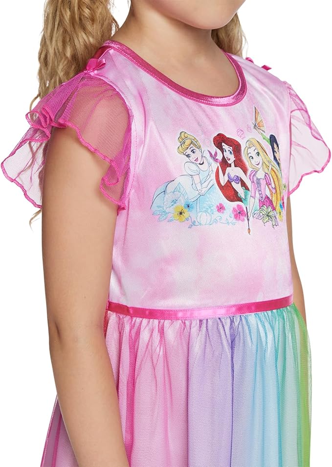 Disney Girls' Princess Dress Nightgown, Fantasy Gown, Soft & Cute Pajamas for Kids