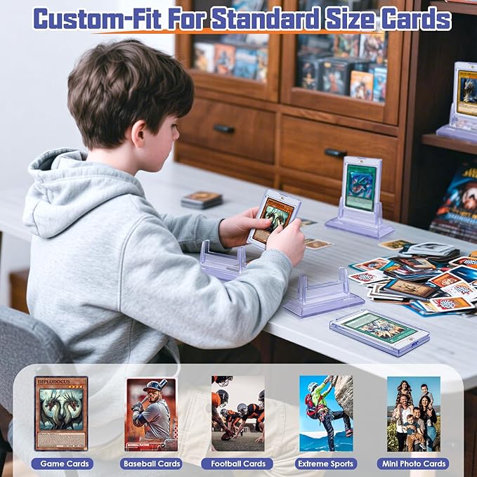4Pcs Magnetic Card Holders for Trading Card, Baseball Card Protectors with 4 Stands, 35pt Acrylic Hard Card Sleeves Case for Sports Cards, Game Cards, Standard Cards Storage and Display