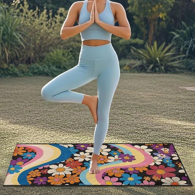 INSTANTARTS Retro Flower Power Car Seat Towel Covers Yoga Towel Car Seat Cover Portable
