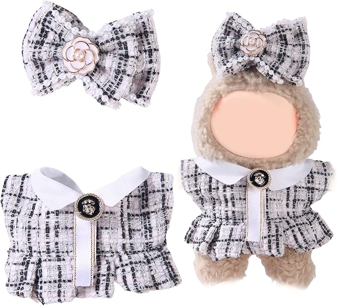 17cm Doll Clothes Set (No Doll) – Outfit with Hat & Overalls, Handmade Accessories for Mini Dolls, OB11-Compatible Dress-Up Gift (White)