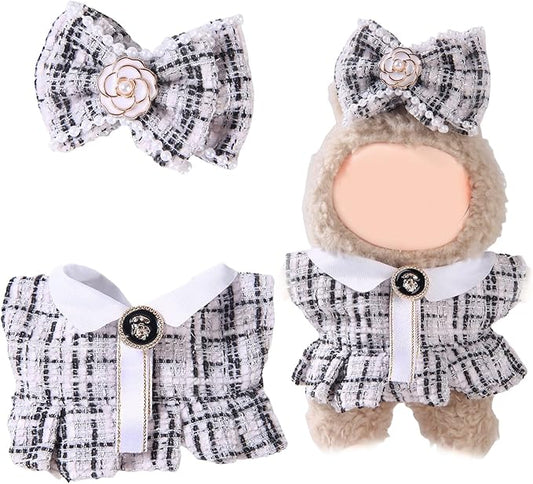 17cm Doll Clothes Set (No Doll) – Outfit with Hat & Overalls, Handmade Accessories for Mini Dolls, OB11-Compatible Dress-Up Gift (White)