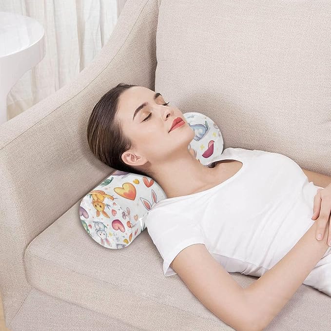 White Rabbit Easter Egg Love01 Neck Roll Pillow Bolster Round Health Memory Foam Long Cervical Cylinder Pillows with Removable Washable Cover for Body Bed Legs Back Yoga