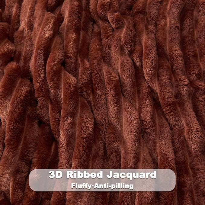 NEWCOSPLAY Super Soft Twin Blanket Coffee Premium Silky Flannel Fleece 3D Ribbed Jacquard Lightweight Bed Blanket All Season Use (Coffee Ribbed, Twin(60"x80"))
