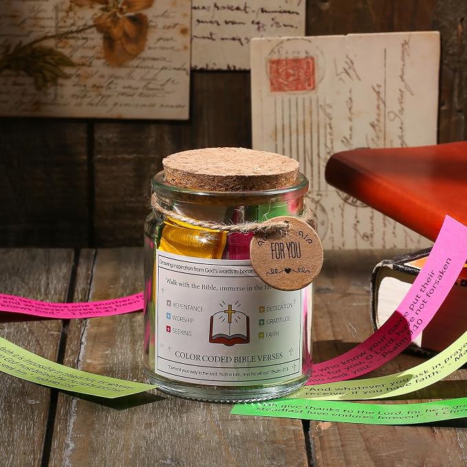 WMWXNNT Bible Verse Jar, Christian Gifts for Women, Men, Birthday & Graduation Gifts, Inspirational Gift for Mom, Teens, Friends, Prayer Jar with a 48-inch Ribbon Bow