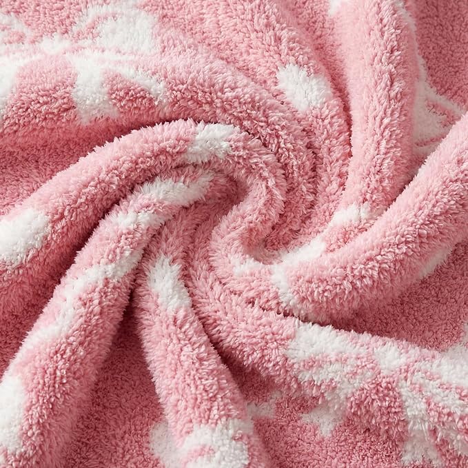 Soft Throw Blanket for Couch-Cozy Reversible Knitted Blankets | Lightweight Warm Fluffy Decor for Women, Mom, Her & Girls, Sofa, Chair, Bed, 50x60in, Diamond Bowknot Pink
