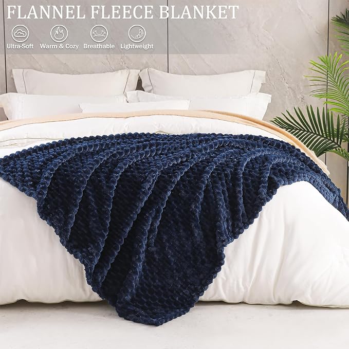 Exclusivo Mezcla 3D Fleece King Size Blanket for Bed, Navy Blue | Extra Soft Fuzzy Plush Lightweight Bed Blankets, Cozy Fluffy Decorative Blankets for All Seasons, 90x104 Inches