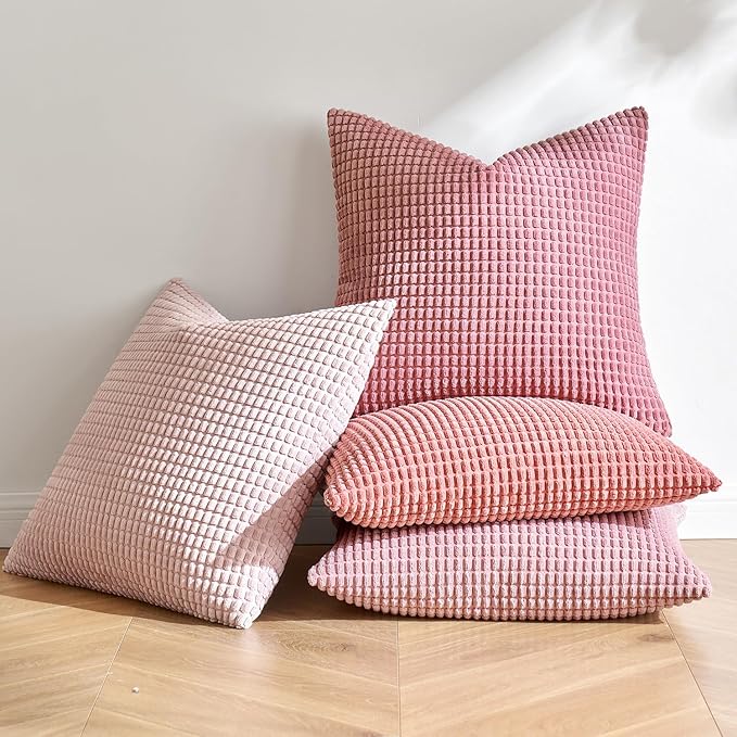 MIULEE Decorative Pillow Covers 18x18 Inch Set of 4 Aesthetic Pink | Romantic Sweet Cute Throw Pillows, Coquette Home Decor, Soft Corduroy Couch Pillowcases, Sofa Living Room Bed