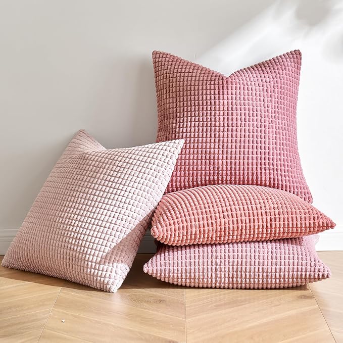 MIULEE Decorative Pillow Covers 20x20 Inch Set of 4 Aesthetic Pink | Romantic Sweet Cute Throw Pillows, Coquette Home Decor, Soft Corduroy Couch Pillowcases, Sofa Living Room Bed