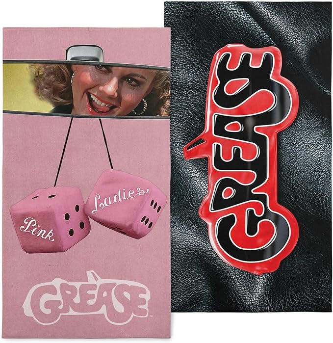 NORTHWEST Grease Pink Ladies Beach Towel Set – 2-Pack Oversized - Quick-Dry, Soft, Sand-Free, Absorbent Pool & Bath Towels with Retro Jacket Logo 30" x 60"