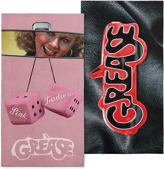 NORTHWEST Grease Pink Ladies Beach Towel Set – 2-Pack Oversized - Quick-Dry, Soft, Sand-Free, Absorbent Pool & Bath Towels with Retro Jacket Logo 30" x 60"