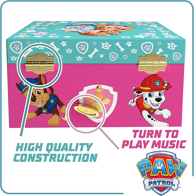 Paw Patrol Jewelry Box for Girls - Musical Jewelry Box with Spinning Skye Figurine, Paw Patrol Toys for Kids Ages 3-5 - 6 x 4.7 x 3.5 in