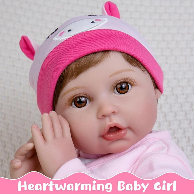 Lifelike Baby Dolls, 22-Inch Reborn Baby Dolls Soft Cloth Body Realistic Baby Doll Adorable Real Life Baby Doll with Clothes and Toy Accessories Birthday Gift for Kids 3+