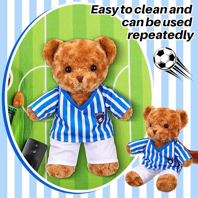 2 Pcs PJ's Bear Clothes Outfit, Fit Most 12-16 Inch Bears Stuffed Clothes Pajamas Plushy for Stuffed , Pre Kindergarten Toys(Blue White,Soccer)