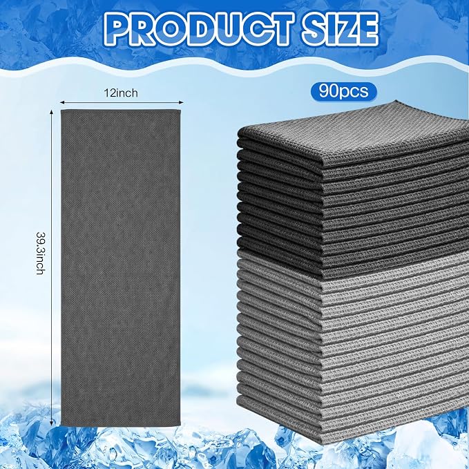 Redbaker 90 Pack Cooling Towels Bulk for Neck and Face 40" x 12" Ice Towel Multicolored Microfiber Cool Sweat Rag for Gym Workout Running Yoga Fitness Travel Outdoor Sports (Grey)