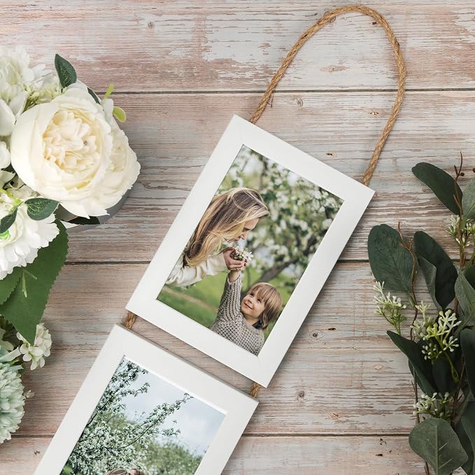 QUTREY 4x6 Collage Picture Frames White, 3 Openings Vertical 4 x 6 Hanging Photo Frames Display 4 by 6 inch Pictures for Wall Decor, 2 Pack