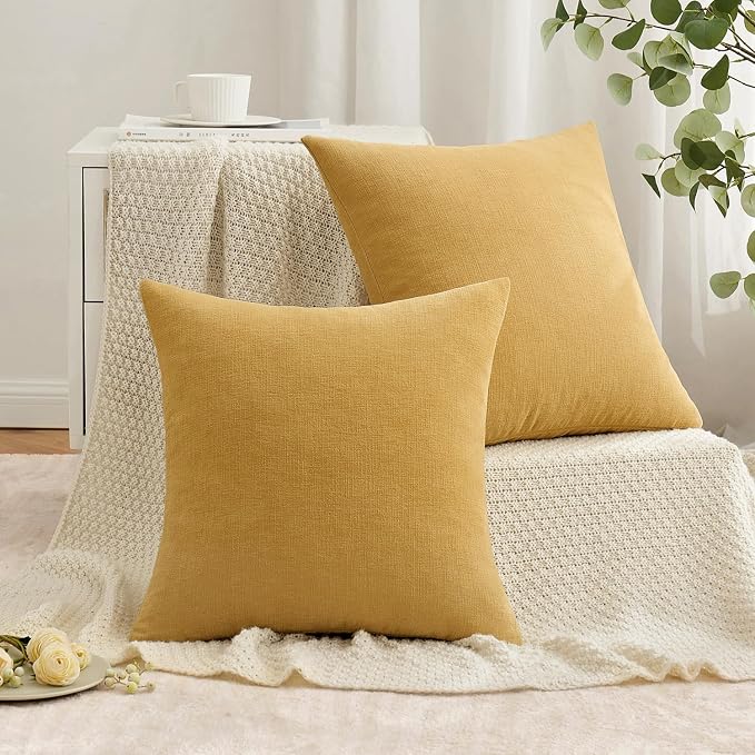 MIULEE Gold Chenille Couch Throw Pillow Covers, 20x20 | Set of 2, Soft Farmhouse Modern Home Decor, Decorative Pillowcases for Sofa Living Room Bed