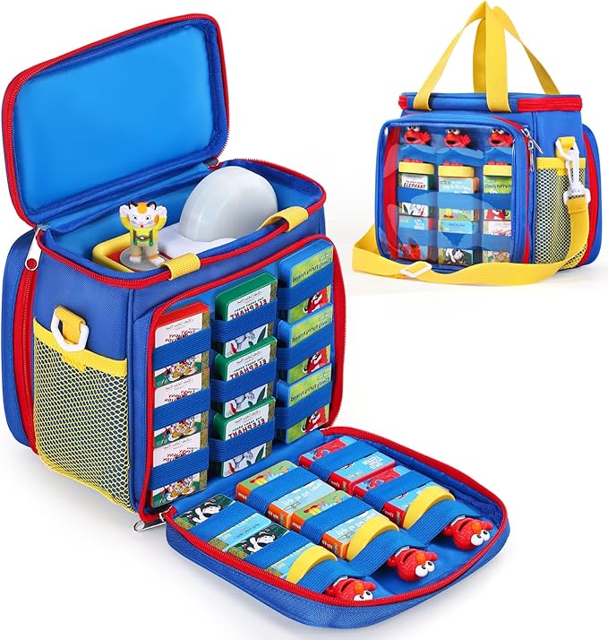 Carrying Case Compatible with Little Tikes Story Dream Machine Books Starter Set and Accessories,Portable Storage Bag for Story Books and Character with Handle and Shoulder Strap (Blue)