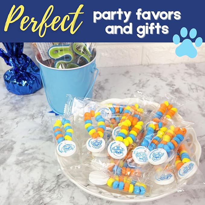Paw Patrol Candy Bracelets, Edible Jewelry with Character Charms, Individually Wrapped Party Favors, 20 Pieces Inside