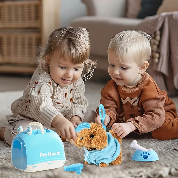 Walking Dog Toy for Kids with Leash, Realistic Toys for Girls Boys Toddler Toys, Barking Wagging Tail Interactive Dog Plush with Cute Cloak,Puppy Pet Care Gifts for Girls 3 4 5 Year Old Boys