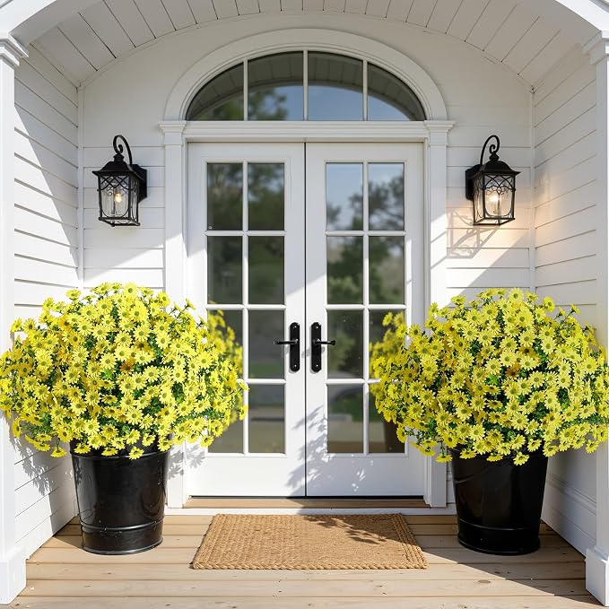Alupssuc 20 Bundles Artificial Daisies Flowers Fake Silk Plant for Indoor Outdoor Decor, UV Resistant No Fade Faux Spring Flowers for Garden, Porch & Patio Decoration,Yellow