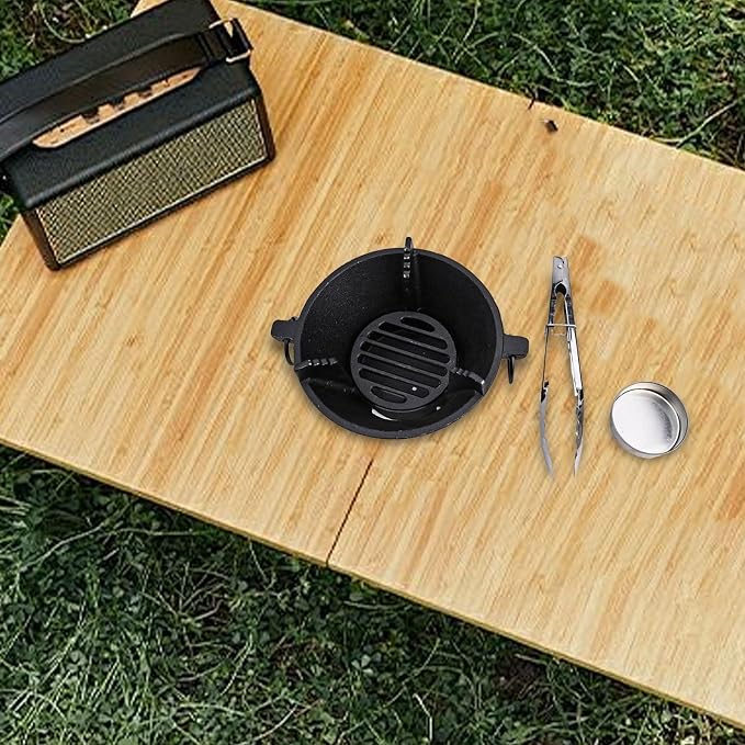 Cast Iron Charcoal Stove, Thick Base for Even Heat, Portable Korean BBQ Grill for Camping and Outdoor Picnics(16cm)