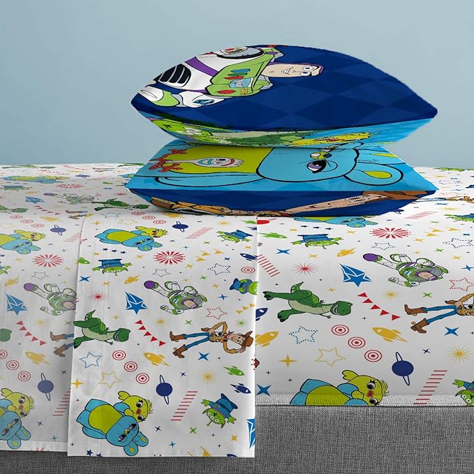 Jay Franco Kids Sheet Set with Fitted, Flat Sheets & Pillow Cover - Ultra-Soft Bedding with Pillowcase for Room Decor, White - Toy Story, 4 Piece Full