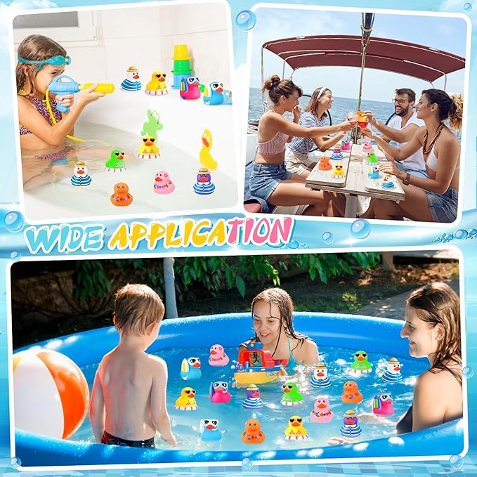 Honoson Summer Beach Rubber Duckies Bulk Mini Rubber Duck Bath Toys Float Bathtub Ducky Cute Squeaky Ducky for Classroom Carnival Summer Birthday Baby Shower Party Favor(8 Colors,72 Pcs)