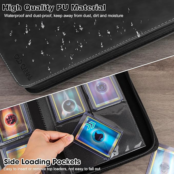 Top Loader Binder, 4 Pockets Card Binder Holds 112 Top Loaders, Premium Trading Card Collection Holder, Top Loader Storage Album for TCG, Sports Cards, Black (FOR TOP LOADERS ONLY)
