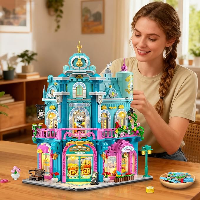 INSOON Castle Dairy Bakery Store Building Set with Light, 1689 PCS City Dairy House Building Block Toy with Milk Cake Bread, Home Decor Construction Model Kit for Adults Teens Kids Boys Girls Ages 12+