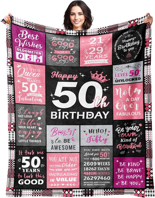 50th Birthday Gift for Her, Happy 50th Birthday Blanket for Women 50"x60" | 50th Birthday Decorations for Women, 50 Year Old Gifts for Women, 1976 50Th Birthday Gifts for Wife, Friend, Daughter, Sister
