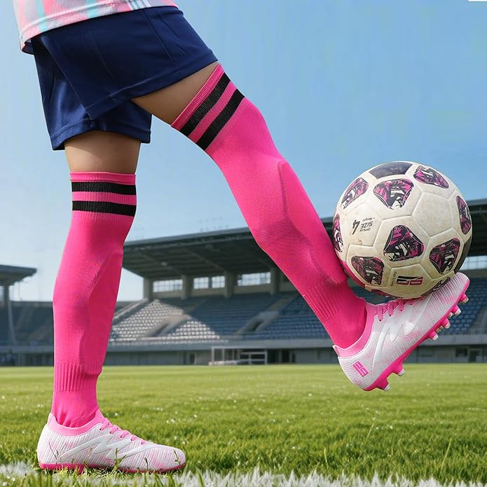 brooman Kids Firm Ground Soccer Cleats Boys Girls Football Shoes with Shin Guards and Soccer Socks