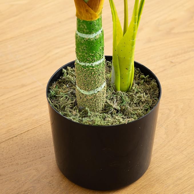 Nearly Natural 3ft Golden Cane Palm Tree - Artificial Tropical Tree with Realistic Green Fronds and Bamboo-Like Trunk, Includes Nursery Planter for Indoor Décor