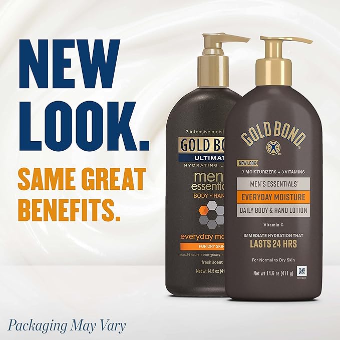 Gold Bond Men's Essentials Everyday Moisture Daily Body & Hand Lotion For Men, 14.5 oz., With Vitamin C