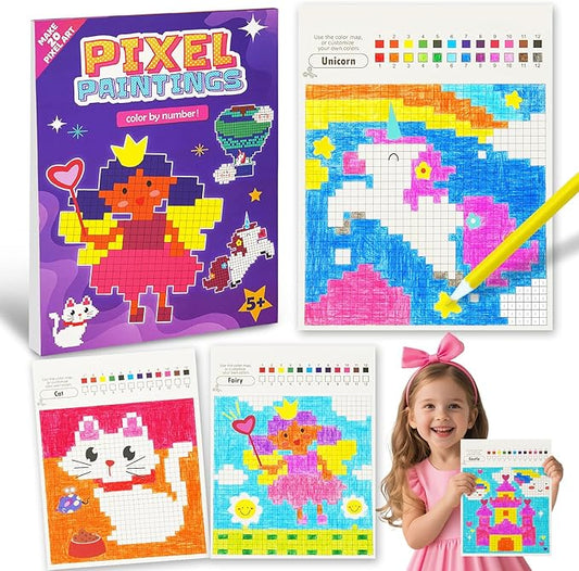 DoodleDoo Coloring Book for Girls Ages 5-8, 20 Pages Paint by Number Princess Coloring Books, Educational DIY Arts & Crafts Drawing Kit,Kids Party Favors Birthday Gifts for Ages 5 6 7 8 9 10 11 12