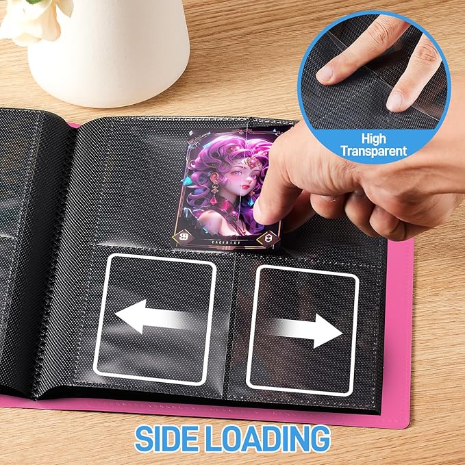 Card Binder, Upgraded 4 Pockets Trading Card Binder for Cards, Mini Collection Card Album, 160 Pockets Mini Card Book Holder - Rose red