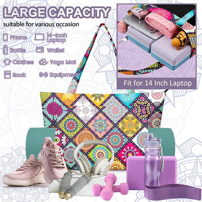 Yoga Bag for Women, Large Canvas Yoga Mat Tote Bag with Yoga Mat Carrier - Large Mat Pocket Fitness Tote for Pilates, Gym, Travel, Office & Beach