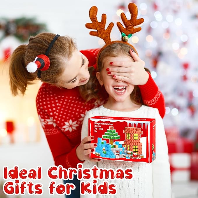 Magnetic Blocks Building Toys for Kids: Build Mine Christmas Magnet World for Boys Girls Ages 3 4 5 6 7 8 9 10 - Sensory Educational Magnet Building Toy Set for Kids