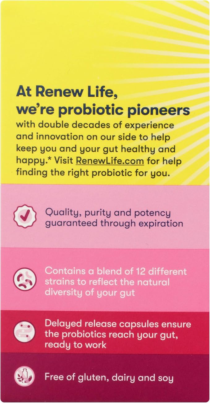Renew Life Women's Probiotic Capsules, Supports pH Balance for Women, Vaginal, Urinary, Digestive and Immune Health, L. Rhamnosus GG, Dairy, Soy and Gluten-Free, 90 Billion CFU - 60 Ct | 60 Vegetarian Capsules | Promote Digestive Health & Regularity | ...