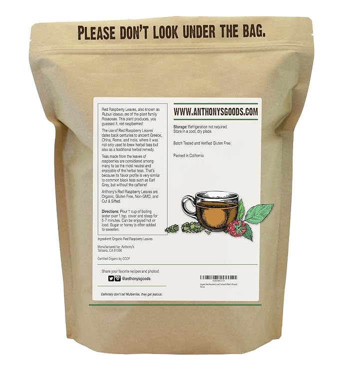 Anthony's Organic Red Raspberry Leaves, 1 lb, Cut & Sifted, Gluten Free, Non GMO, Non Irradiated, Keto Friendly