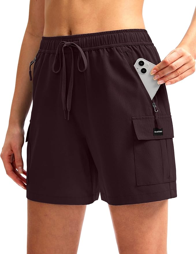 SANTINY Women's 5''/ 7''/9'' Hiking Cargo Shorts Quick Dry Lightweight Summer Shorts for Women Athletic Golf Zipper Pockets