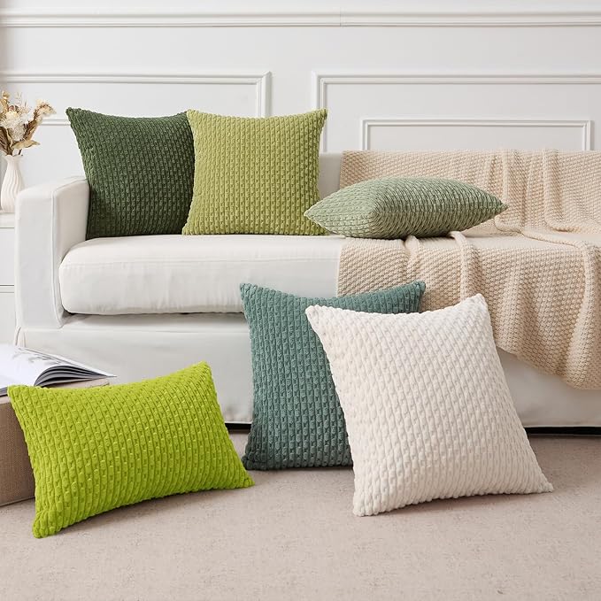 Kevin Textile Soft Corduroy 12"x20" Lumbar Pillow Cover 1 Pack, Xmas Green | Boho Stripe Plush Corduroy Decorative Oblong Cushion Cover Modern Farmhouse Home Decor for Sofa Couch Bed Chair