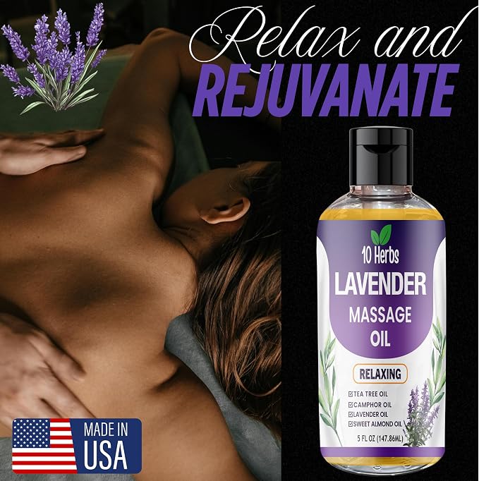 10 Herbs Lavender Sensual Massage Oil for Couples, Date Night, Relaxing.